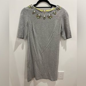 Eliza J Grey Shift Dress with Jeweled neckline